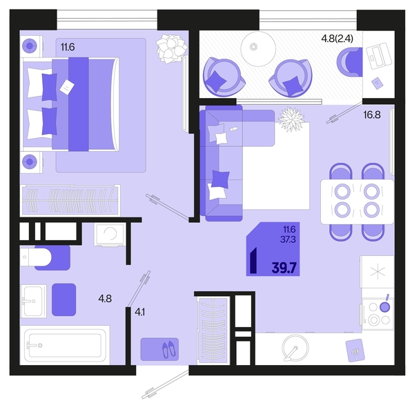 
   Продам 1-комнатную, 39.7 м², Первое место, квартал 1.10 литер 1

. Фото 6.