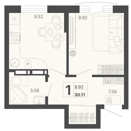 
   Продам 1-комнатную, 30.11 м², Светский лес, литер 3

. Фото 6.