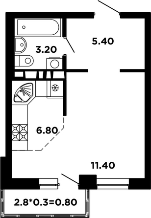 
   Продам студию, 28.1 м², Мурата Ахеджака ул, 12 к4

. Фото 1.