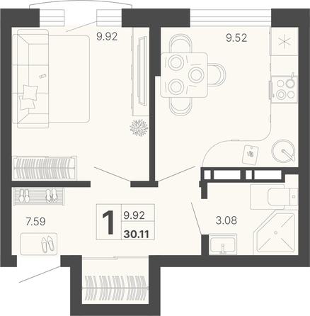 
   Продам 1-комнатную, 30.11 м², Краснодонская ул, 46/1

. Фото 2.