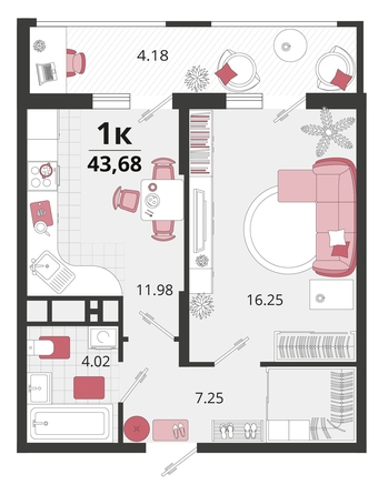 
   Продам 1-комнатную, 43.68 м², Родные просторы, литера 20

. Фото 4.