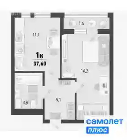 
   Продам 1-комнатную, 37.6 м², Барса, 1В литер

. Фото 11.