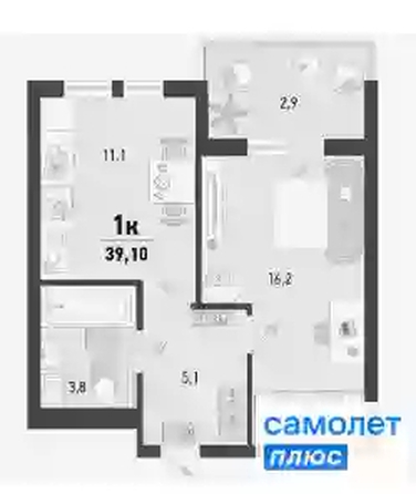 
   Продам 1-комнатную, 39.1 м², Барса, 1В литер

. Фото 11.