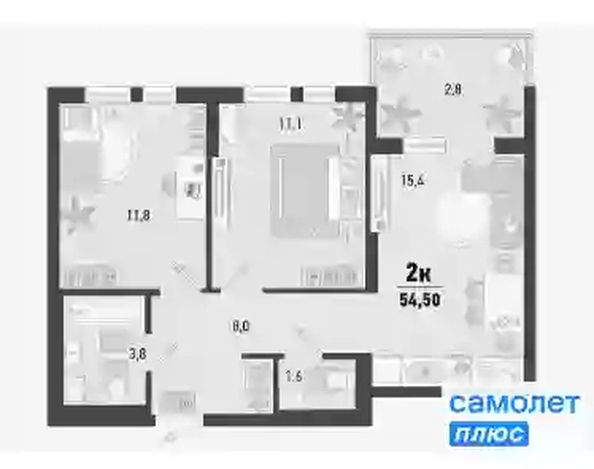 
   Продам 2-комнатную, 54.5 м², Барса, 1В литер

. Фото 11.