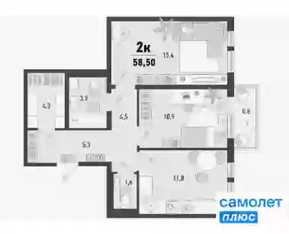 
   Продам 2-комнатную, 58.5 м², Барса, 1В литер

. Фото 11.