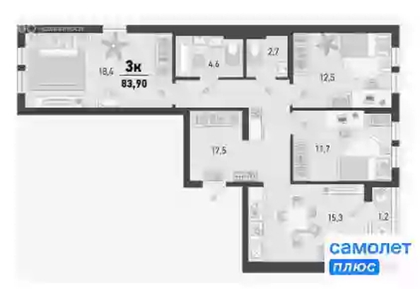 
   Продам 3-комнатную, 83.9 м², Барса, 1В литер

. Фото 11.