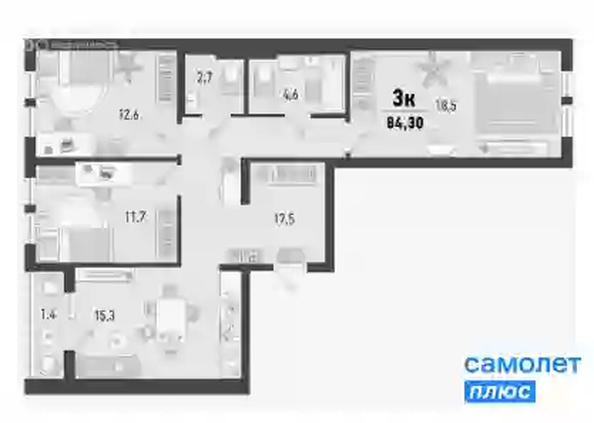 
   Продам 3-комнатную, 84.1 м², Барса, 1В литер

. Фото 11.