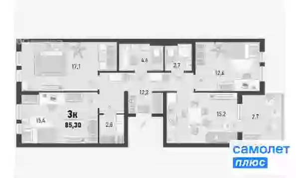 
   Продам 3-комнатную, 85.1 м², Барса, 1В литер

. Фото 11.