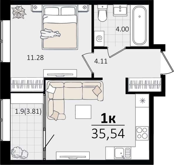 
   Продам 1-комнатную, 35.54 м², Патрики, литер 5.1

. Фото 4.