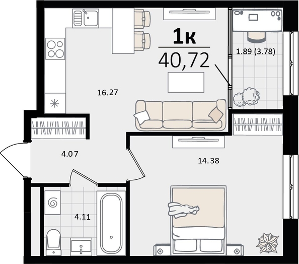 
   Продам 1-комнатную, 40.72 м², Патрики, литер 4.1

. Фото 4.