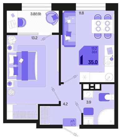 
   Продам 1-комнатную, 35 м², Первое место, квартал 1.6, литер 1

. Фото 6.