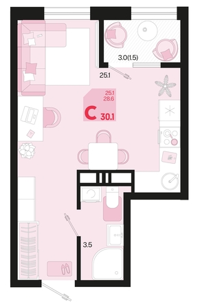 
   Продам 1-комнатную, 30.1 м², Первое место, квартал 1.6, литер 2

. Фото 6.