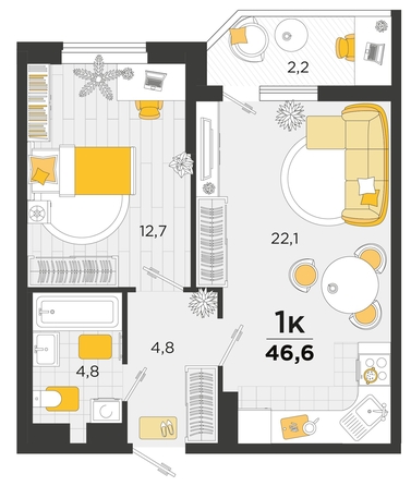 
   Продам 1-комнатную, 46.6 м², Мачуги В.Н. ул, 166Б

. Фото 4.