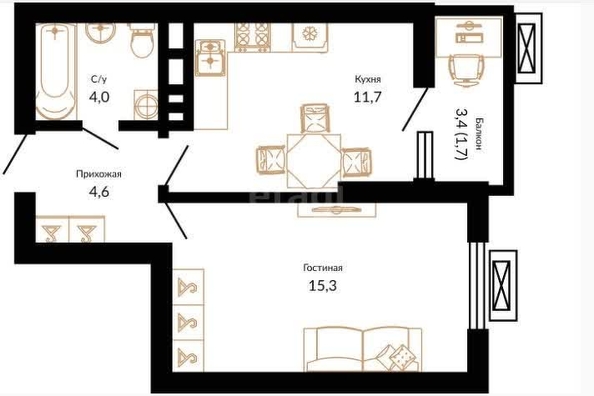 
   Продам 1-комнатную, 37.3 м², Даниила Смоляна ул, 71к1

. Фото 1.