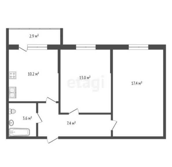 
   Продам 2-комнатную, 51.6 м², Западный Обход ул, 65/1

. Фото 1.