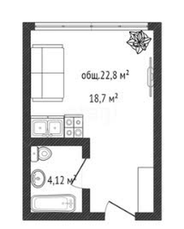 
   Продам 1-комнатную, 22.8 м², Обрывная ул, 22/1

. Фото 1.