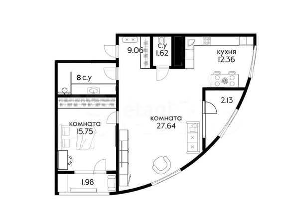 
   Продам 2-комнатную, 68.8 м², Старокубанская ул, 124

. Фото 27.