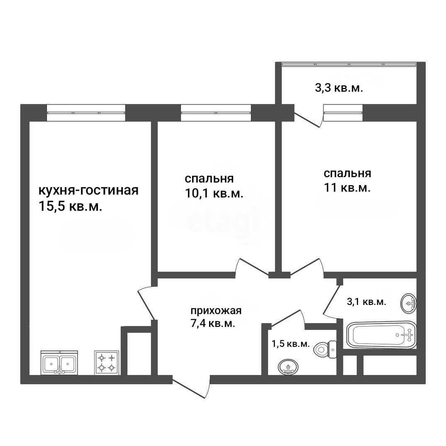 
   Продам 2-комнатную, 48.6 м², Домбайская ул, 55/6

. Фото 1.