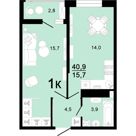 
   Продам 1-комнатную, 40.9 м², Ярославского ул, 111Б лит

. Фото 1.