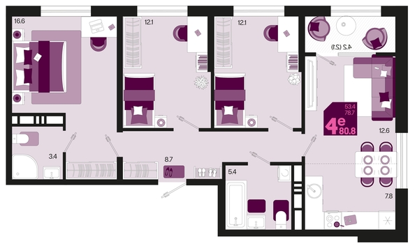 
   Продам 4-комнатную, 80.8 м², Первое место, квартал 1.6, литер 1

. Фото 6.