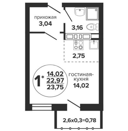 
   Продам студию, 23.75 м², Гулливер, литера 1

. Фото 1.