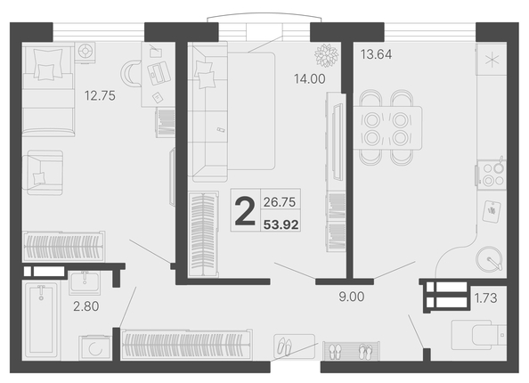 
   Продам 2-комнатную, 53.92 м², Светский лес, литер 4

. Фото 6.