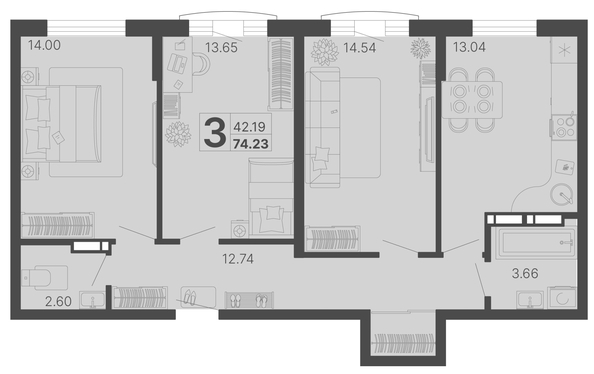 
   Продам 3-комнатную, 74.23 м², Светский лес, литер 4

. Фото 6.