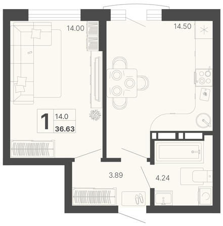 
   Продам 1-комнатную, 36.63 м², Светский лес, литер 3

. Фото 6.