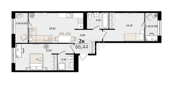 
   Продам 2-комнатную, 66.4 м², Патрики, литер 4.1

. Фото 11.