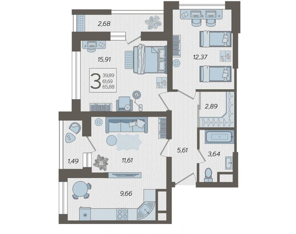 
   Продам 3-комнатную, 65.92 м², Ясногорская ул, 16/2к4

. Фото 2.