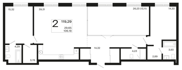 
   Продам 2-комнатную, 119.29 м², Патрики, литер 2

. Фото 4.