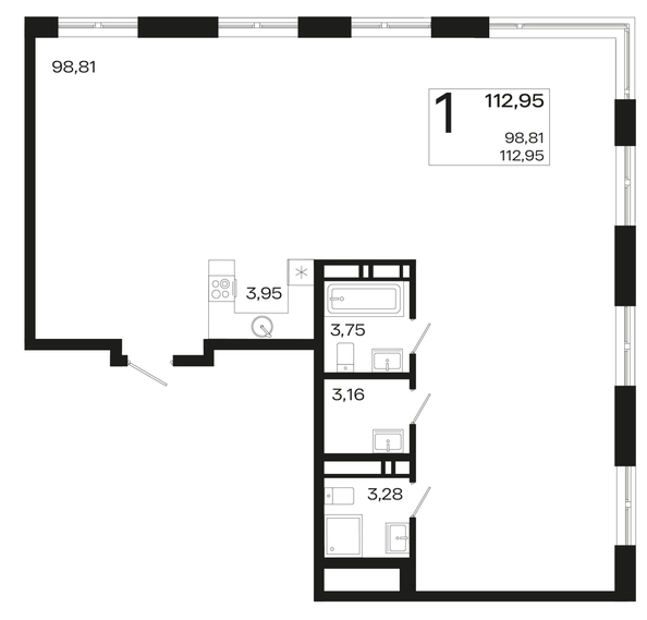 
   Продам 1-комнатную, 112.95 м², Патрики, литер 4.1

. Фото 4.