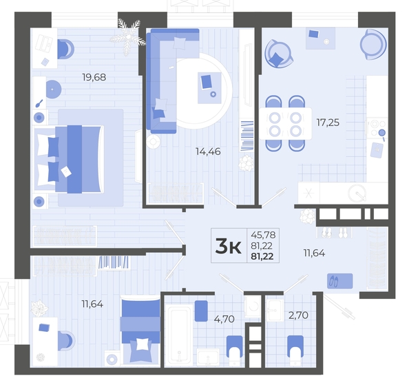 
   Продам 3-комнатную, 82.07 м², Высочество, литера 2

. Фото 4.