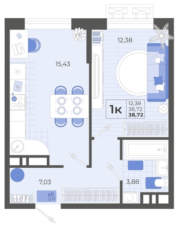 
   Продам 1-комнатную, 38.72 м², Высочество, литера 2

. Фото 4.