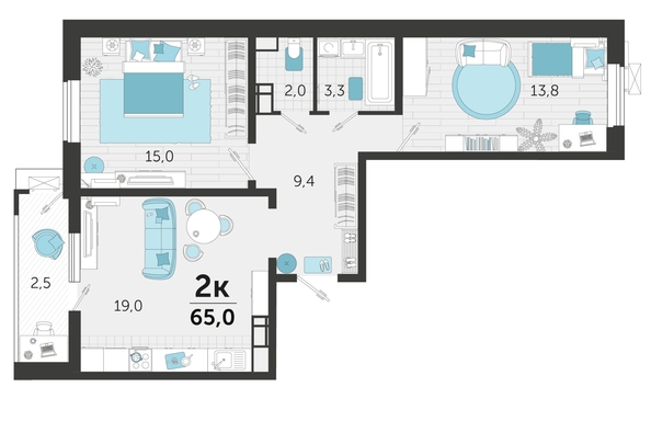 
   Продам 2-комнатную, 65.15 м², Автолюбителей ул, 1/Г  к2

. Фото 4.