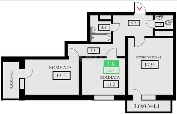 
   Продам 2-комнатную, 62.7 м², Домбайская ул, 55/2

. Фото 9.