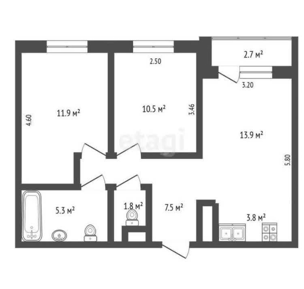 
   Продам 2-комнатную, 56 м², Позднякова ул, 2 к15

. Фото 1.