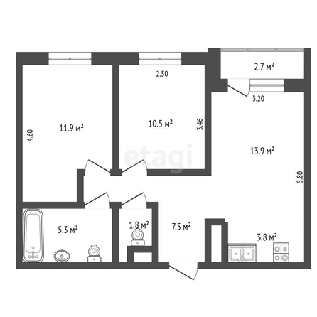 
   Продам 2-комнатную, 56 м², Позднякова ул, 2 к15

. Фото 7.