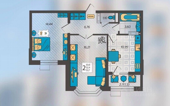 
   Продам 2-комнатную, 54 м², Крылова ул, 13к2

. Фото 19.