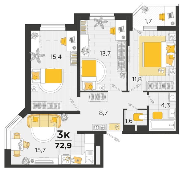 
   Продам 3-комнатную, 72.8 м², Мачуги В.Н. ул, 166Б

. Фото 4.