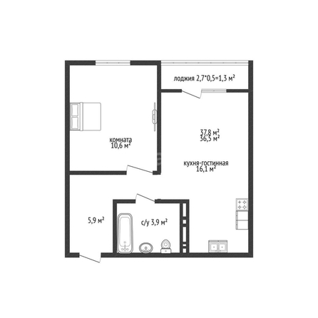 
   Продам 1-комнатную, 36.5 м², Позднякова ул, 2 к15

. Фото 1.