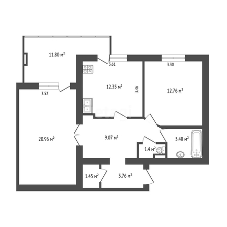 
   Продам 2-комнатную, 69.4 м², Старокубанская ул, 123

. Фото 1.