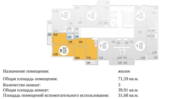 
   Продам 3-комнатную, 72 м², Адмирала Пустошкина ул, 22к6

. Фото 1.