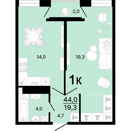 
   Продам 1-комнатную, 44 м², Ярославского ул, 111Б лит

. Фото 1.