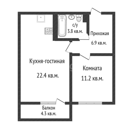 
   Продам 1-комнатную, 44.3 м², Героя Владислава Посадского ул, 16/1

. Фото 1.