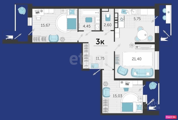 
   Продам 1-комнатную, 76.7 м², Автолюбителей ул, 1Г

. Фото 8.