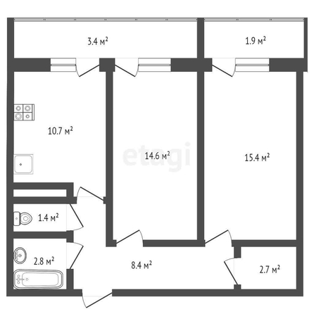 
   Продам 2-комнатную, 54.7 м², Героя Георгия Бочарникова ул, 4/2

. Фото 22.