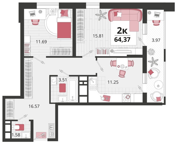 
   Продам 2-комнатную, 64.37 м², Природная ул, 10Б к22

. Фото 4.