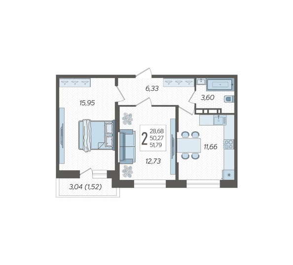 
  Продается 2-комн. квартира, 51.79 м², ЖК Смородина, литера 18
. Фото 4.
