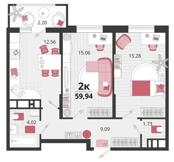 
  Продается 2-комн. квартира, 59.94 м², ЖК Родные просторы, литера 20
. Фото 4.